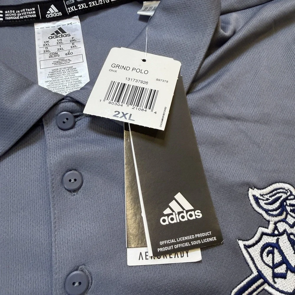 Adidas Aeroredy Polo Golf Shirt Gray Plus Size 2XL Collared‎ NWT Crusaders Logo